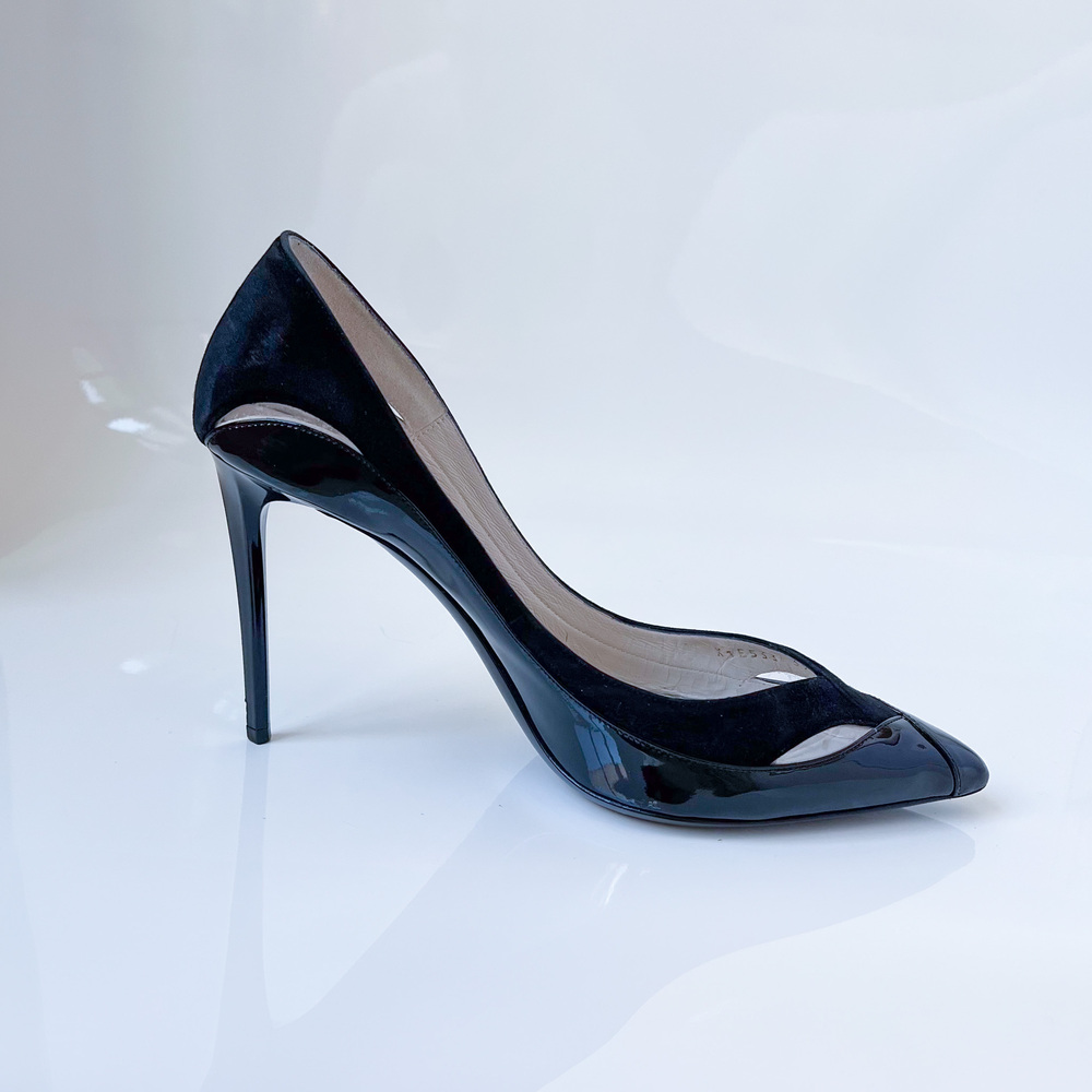 Giorgio Armani Black Patent Leather Suede Pump Heels Size 9.5 EU 39M X1E533 - Picture 4 of 12